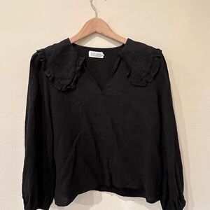 Velvet by Graham & Spencer Black Ruffled Collar Long-Sleeve Blouse